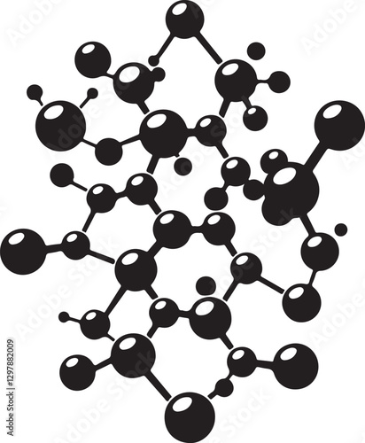Silhouette vector of a molecular structure, symbolizing chemistry, biology, and science. Ideal for research, lab, biotech, and pharmaceutical design projects.