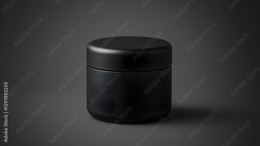 Black Cosmetic Jar on Dark Gray Surface With Soft Shadows and Minimalist Design Black Cosmetic Jar on Dark Gray Surface With Soft Shadows and Minimalist Design