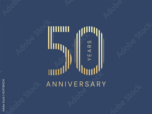 50th Anniversary luxury gold celebration with Overlapping lines in Shapes numbers logo typography vector design concept. Fifty Years anniversary gold template for celebration event, business, card.
