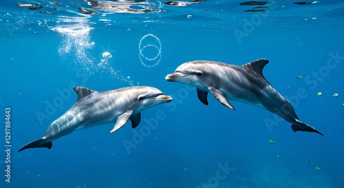 Two Bottlenose Dolphins Communicating Through Body Language and Echolocation photo