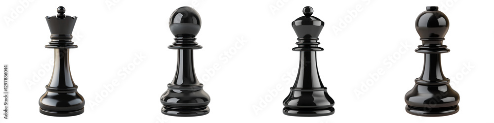 Chess pieces in black, showcasing various designs and , perfect for strategy games Chess pieces in black, showcasing various designs and , perfect for strategy games