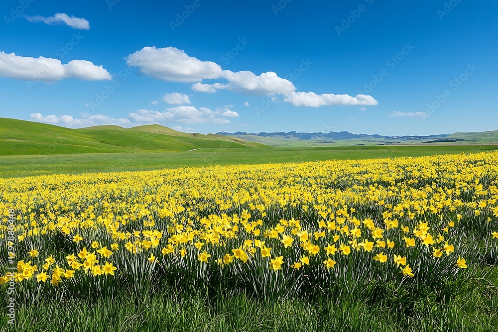 Fototapeta premium A Vibrant Field of Yellow Daffodils Swaying Gently in the Breeze
