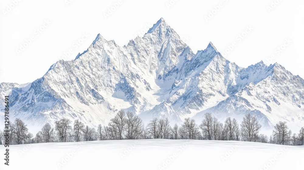 Fototapeta premium Majestic winter wonderland, snowcapped mountains and enchanting snowy forests snowcovered