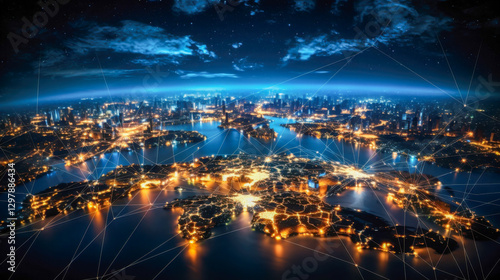 Wallpaper Mural Global network of interconnected data points illuminates urban landscapes at night Torontodigital.ca