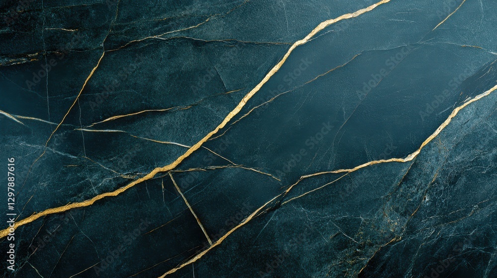 A deep green marble slab with gold veining evokes elegance and luxury, capturing a timeless, natural beauty.