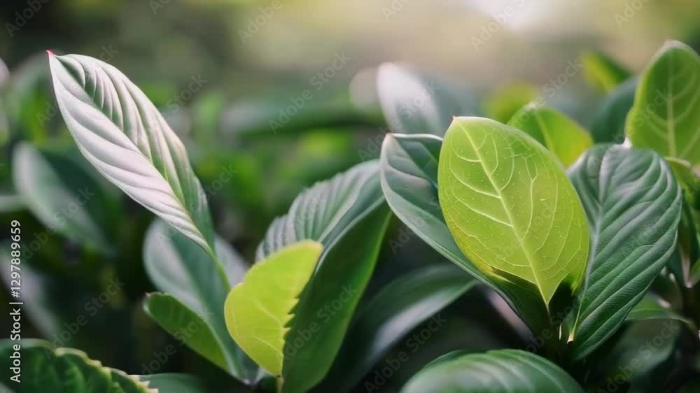 Lush Green Leaves Basking in Sunlight: A Tranquil Garden Scene Lush Green Leaves Basking in Sunlight: A Tranquil Garden Scene