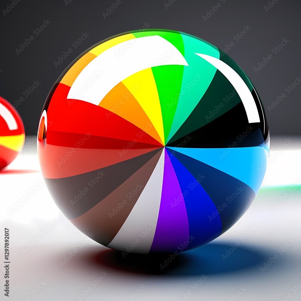 Fototapeta premium Glossy Rainbow-Segment Ball with High-Contrast Studio Reflections 