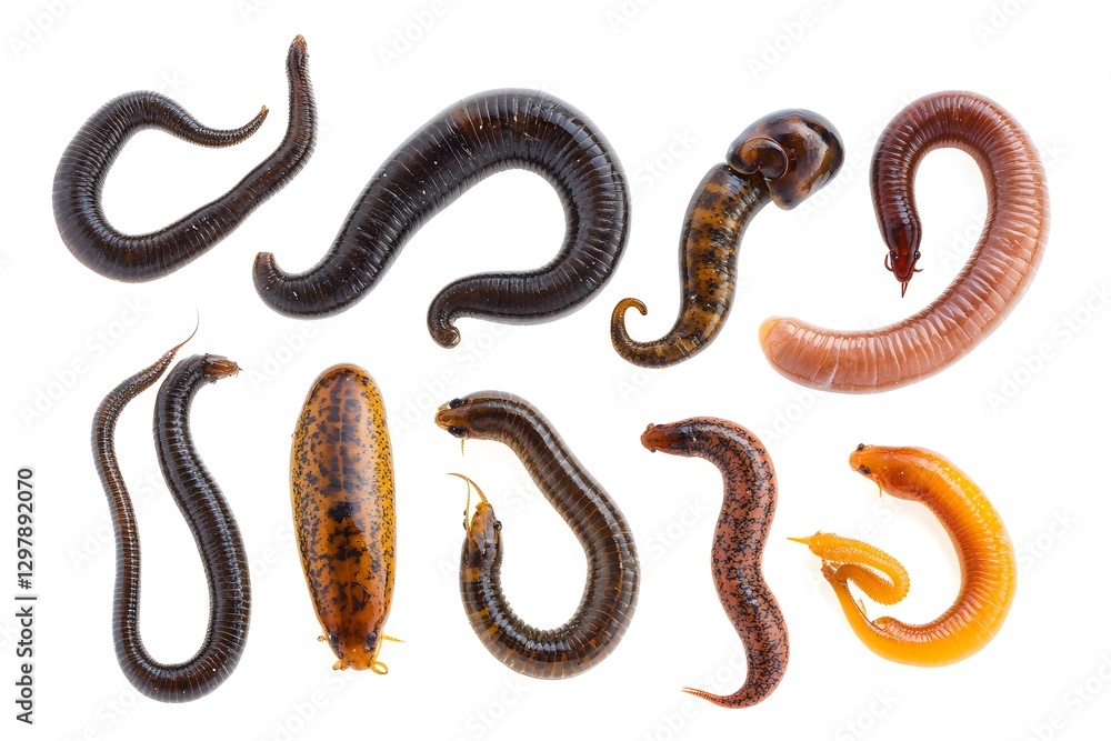 Obraz premium Collection set of worms isolated on white background.