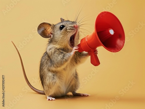 A mouse shouting at a red megaphone