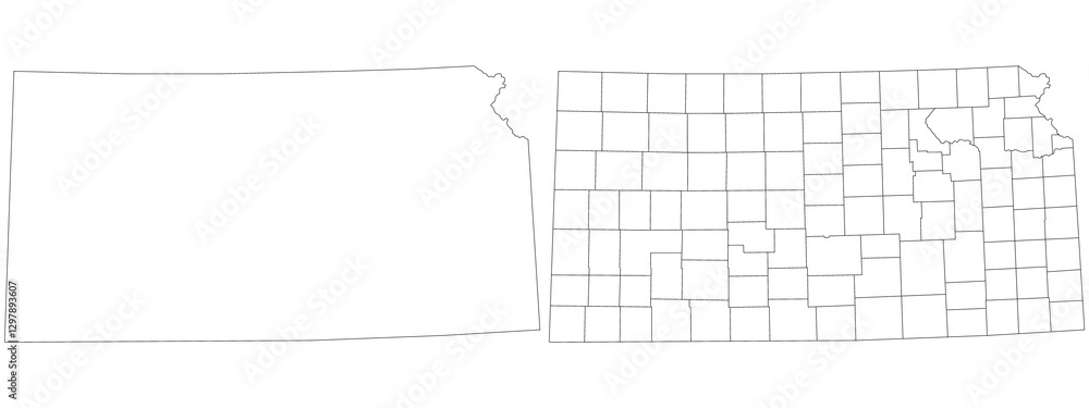 Obraz premium Kansas administrative map, Kansas outline and counties state map set - illustration version