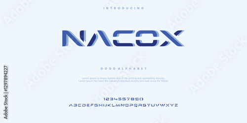 Nacox futuristic minimalist display font design, alphabet, typeface, letters and numbers, typography.