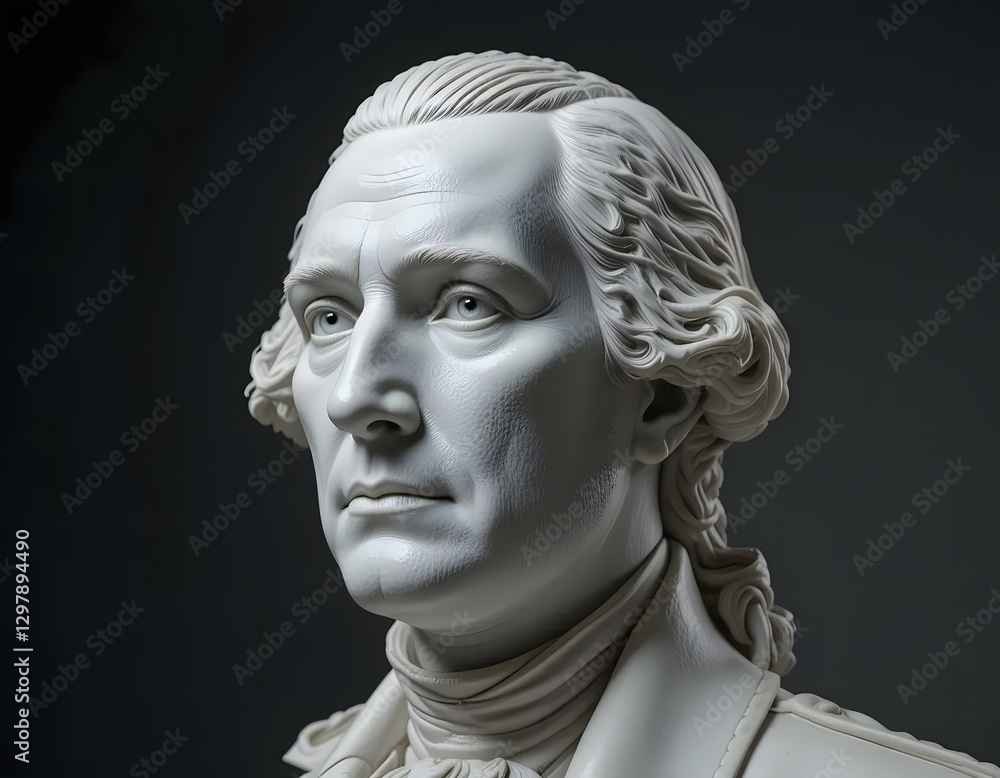 Obraz premium George Washington Sculpture Portrait in White Marble with Detailed Features