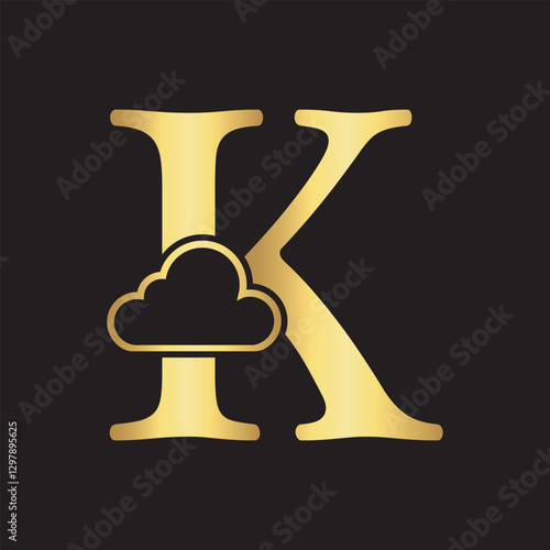 Initial Cloud Logo Combine With Letter K Vector Template