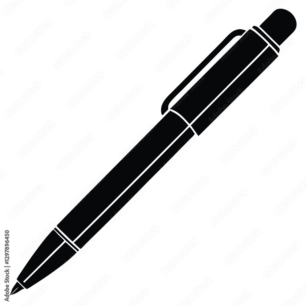 Fountain pen isolated on white background with black and silver design Fountain pen isolated on white background with black and silver design