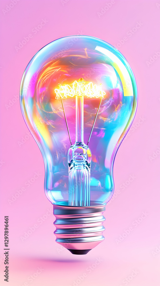 Iridescent Lightbulb, Pink Background Iridescent Lightbulb, Pink Background