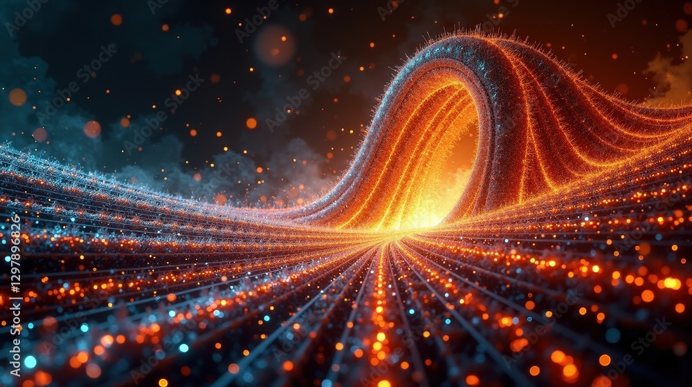 Fototapeta premium A mesmerizing tapestry of vibrational fractal strings, glowing filaments resonating Art Deco in harmony, infinite dimensions folding into each other