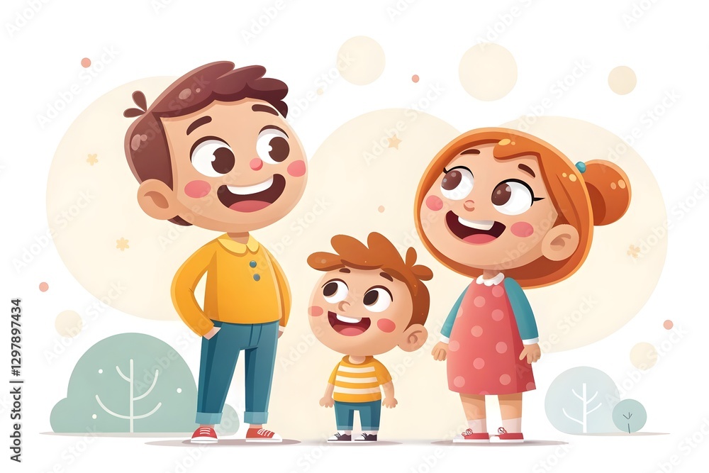 Cute 3D Smiling Family Set – Loving Parents and Cheerful Kids in Full-Body View Cute 3D Smiling Family Set – Loving Parents and Cheerful Kids in Full-Body View
