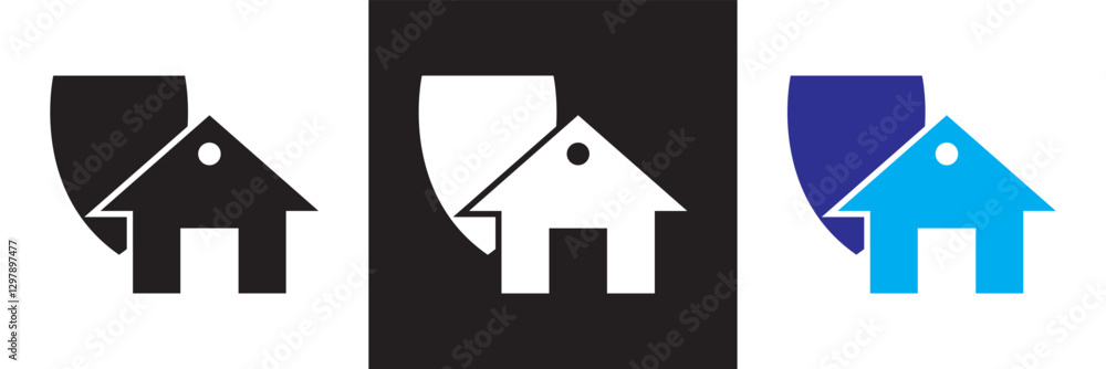 Home insurance icon. Isolated on white and black background. Vector illustration. EPS 10 Home insurance icon. Isolated on white and black background. Vector illustration. EPS 10