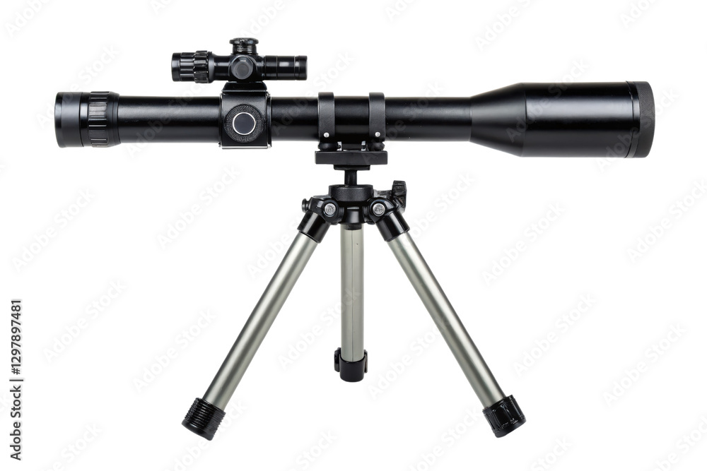 Rifle scope mounted on a tripod isolated with transparent background Rifle scope mounted on a tripod isolated with transparent background