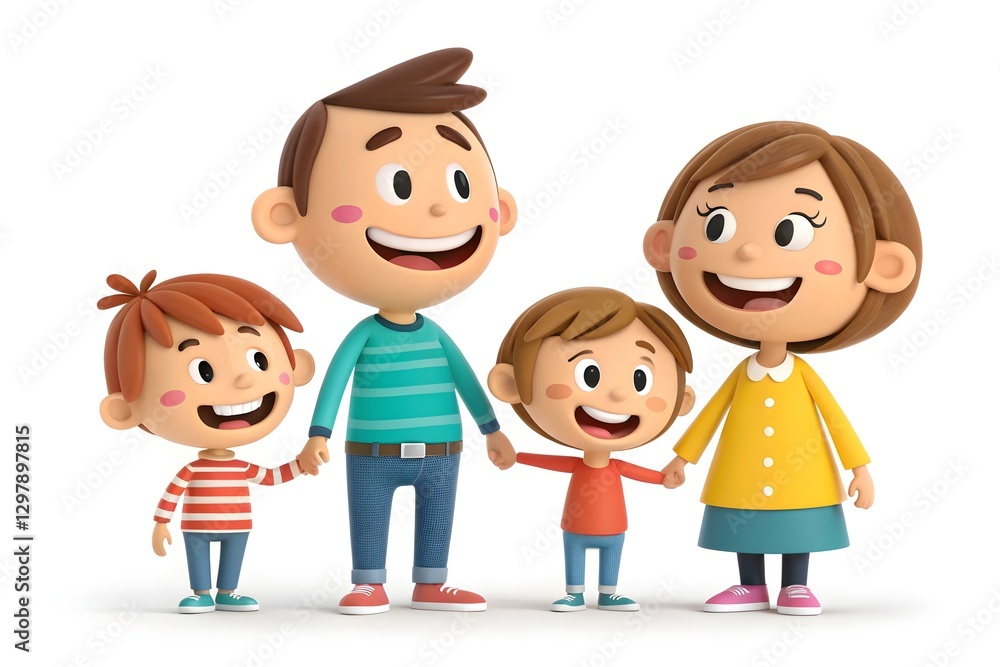 Cute 3D Smiling Family Set – Loving Parents and Cheerful Kids in Full-Body View Cute 3D Smiling Family Set – Loving Parents and Cheerful Kids in Full-Body View