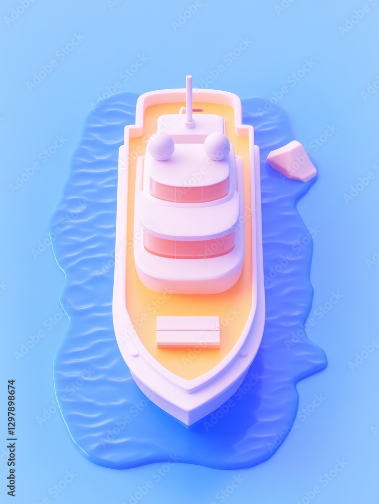 Fototapeta premium Colorful 3d yacht on vibrant water background