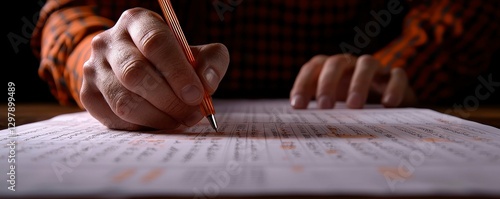 Person Carefully Reviewing and Editing Document photo