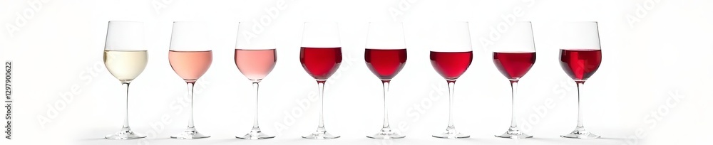 Set of elegant wine glasses with sleek stems on white background, stemware, white, celebration Set of elegant wine glasses with sleek stems on white background, stemware, white, celebration