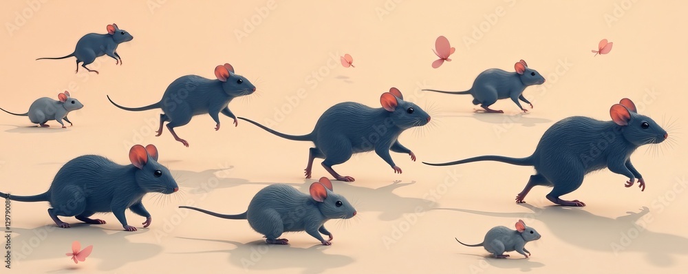 Set of realistic grey mice silhouettes running on a seamless pattern, silhouette, mouse, animals Set of realistic grey mice silhouettes running on a seamless pattern, silhouette, mouse, animals