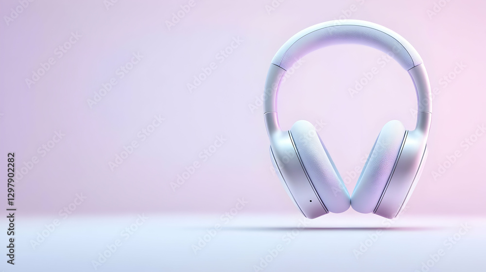 Modern Wireless White Headphones On Gradient Pink And Purple Background Studio Shot Modern Wireless White Headphones On Gradient Pink And Purple Background Studio Shot