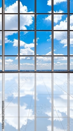 Bright Blue Sky View Through Large Modern Windows