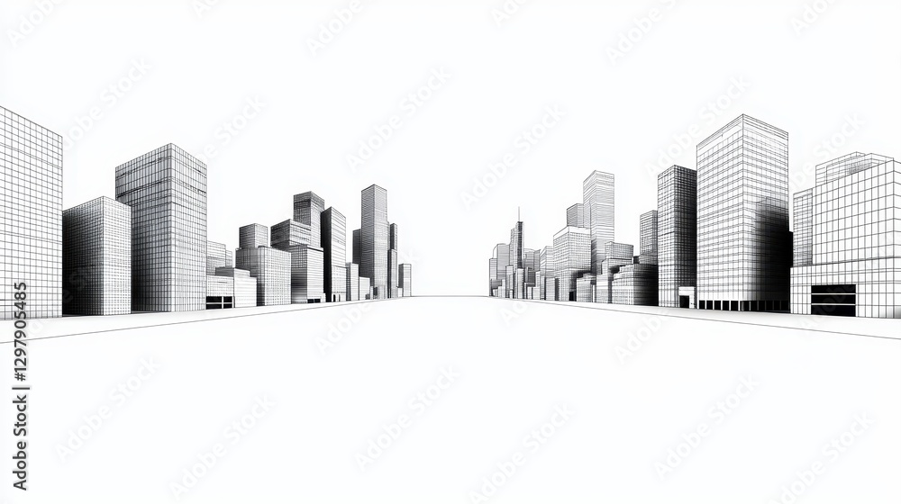 Naklejka premium Urban landscape illustration cityscape digital art minimalist aerial view geometric design