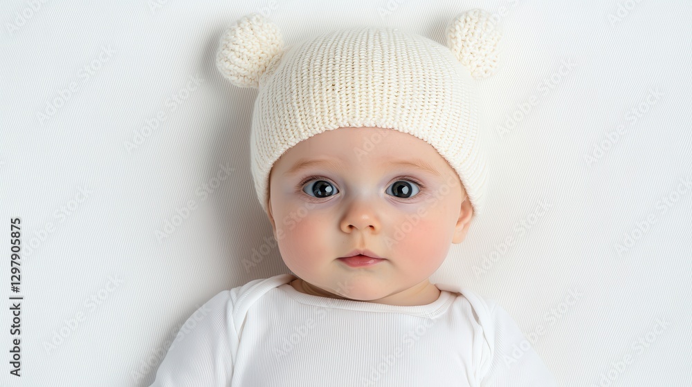 Adorable baby portrait in a knit bear hat studio setting child photography soft light innocence and joy Adorable baby portrait in a knit bear hat studio setting child photography soft light innocence and joy