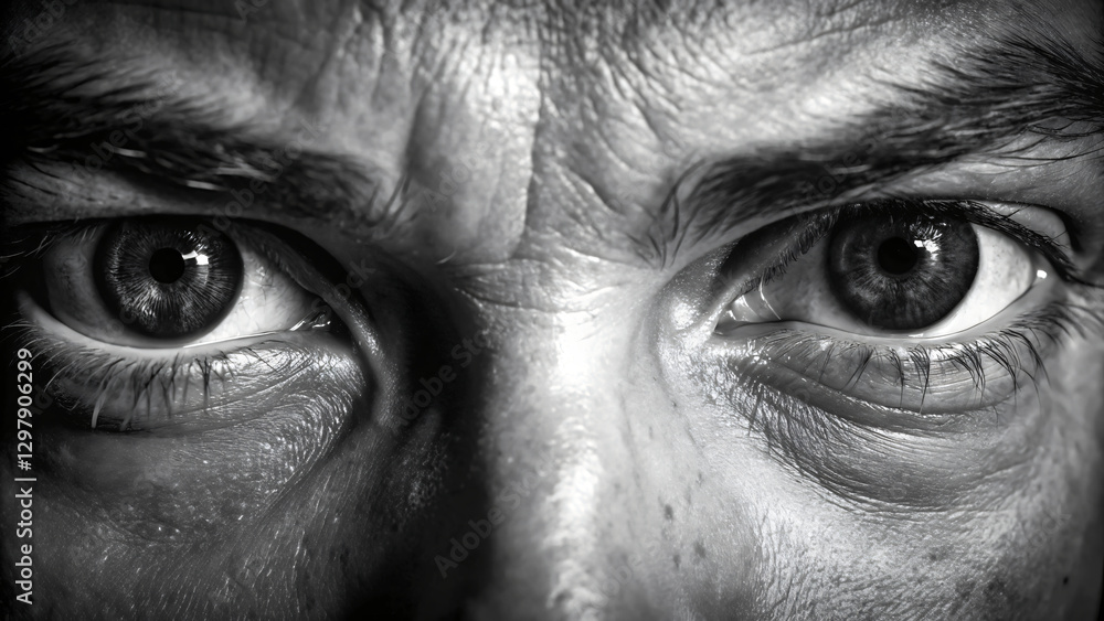 Fototapeta premium close up of an eyes of angry in black and white