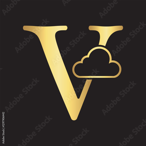 Initial Cloud Logo Combine With Letter V Vector Template