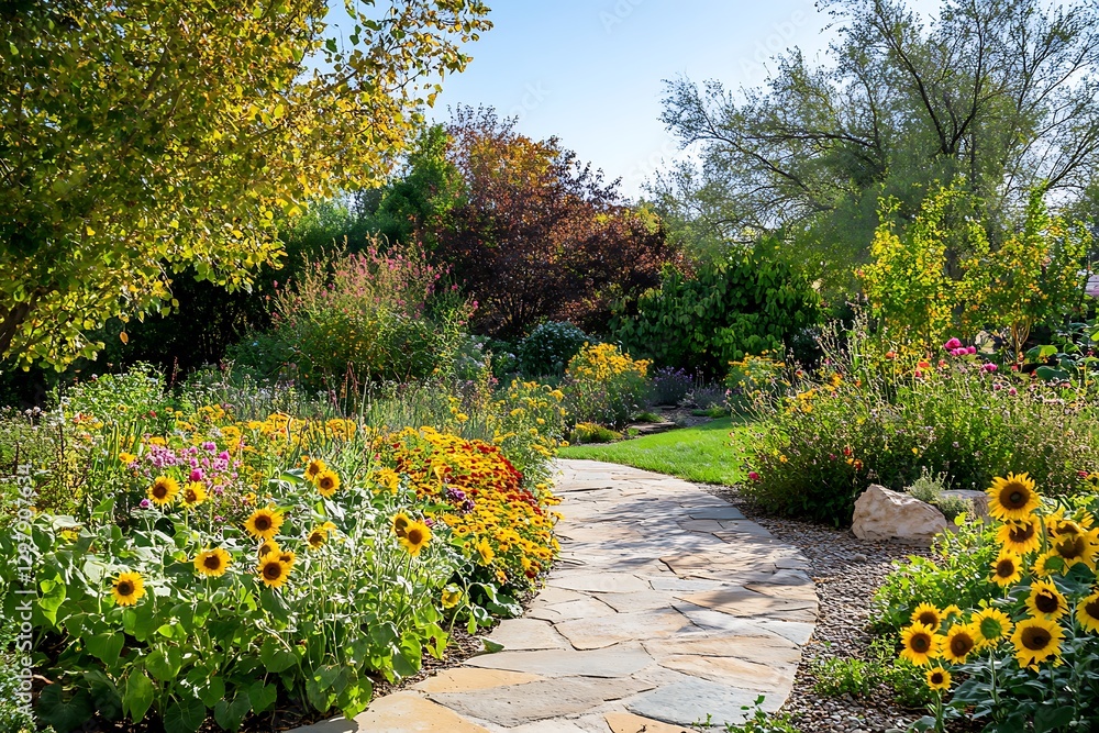 Fototapeta premium A Peaceful Landscape Where Summer and Autumn Blend Beautifully