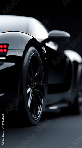 Sleek black sports car with modern design and shiny surface on dark background
