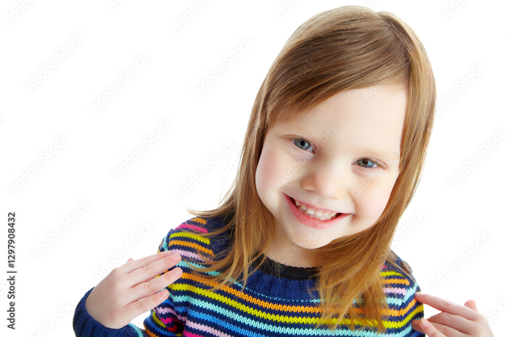 Portrait, cute and fashion with girl in studio for child development, youth and energy. Happiness, kindergarten and preschool with young kid on white background for smile, playful and creative Portrait, cute and fashion with girl in studio for child development, youth and energy. Happiness, kindergarten and preschool with young kid on white background for smile, playful and creative