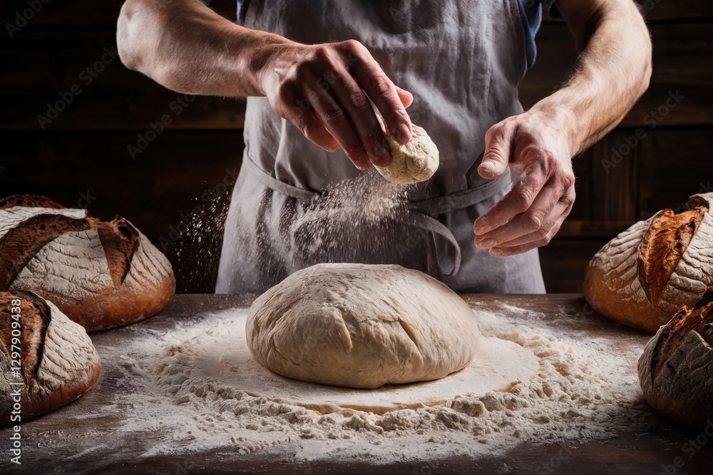 Baker Preparing Dough with Flour Baker Preparing Dough with Flour