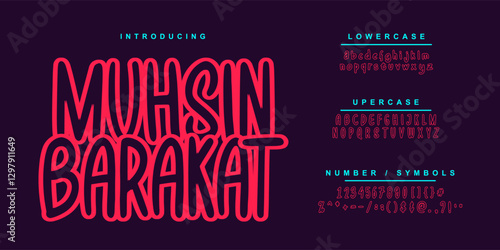 Monoline style font "Muhsin Barakat"  design, set of alphabet letters and numbers vector illustration