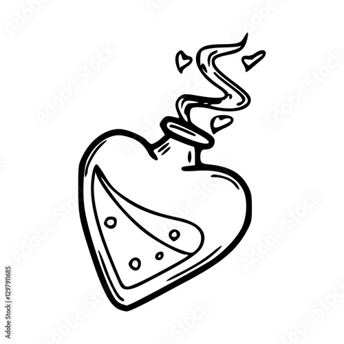 outline drawing of a bottle of magic love potion