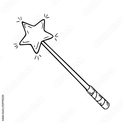 outline drawing of a magic wand with star