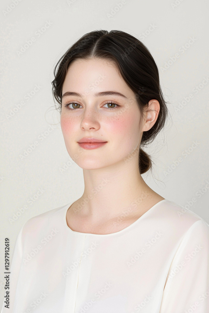 Elegant Young Woman with a Natural Beauty Look in a Minimalist Setting Elegant Young Woman with a Natural Beauty Look in a Minimalist Setting