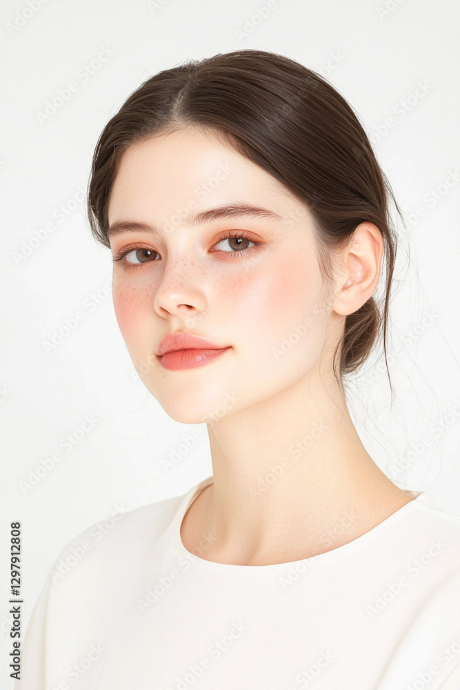 Obraz premium Elegant Young Woman with a Natural Beauty Look in a Minimalist Setting