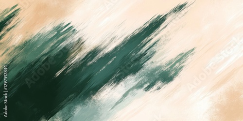 Abstract Painting With Dynamic Brushstrokes In Green And Beige Tones An Elegant And Modern Artwork Featuring Smooth Swirls And Fluid Movements