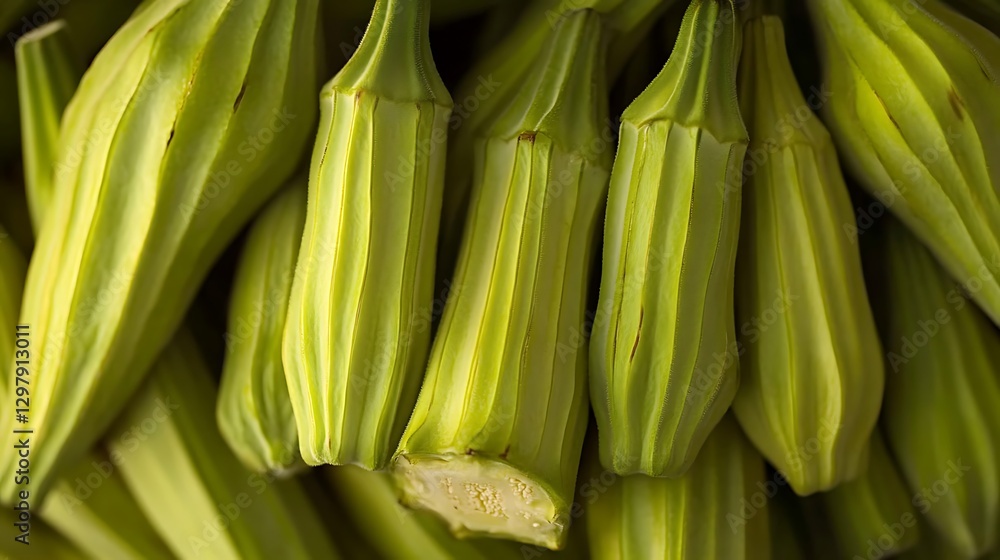 Fresh okra harvest on display for sale Fresh okra harvest on display for sale
