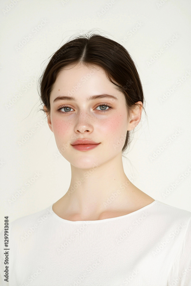 Elegant Young Woman with a Natural Beauty Look in a Minimalist Setting Elegant Young Woman with a Natural Beauty Look in a Minimalist Setting