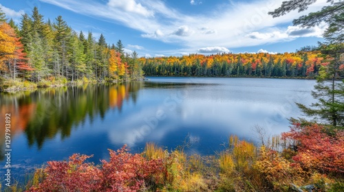 Autumn Reflections on Tranquil Water Surfaces