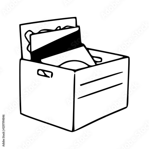 minimalist vector illustration of a record storage box