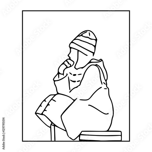 simple line art of a seated person in thoughts