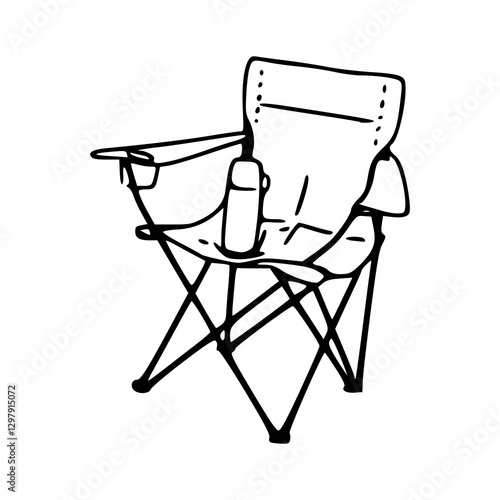 outline drawing of a folding chair with bottle